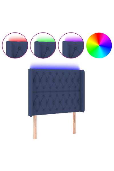 vidaxl Tăblie de pat cu LED, albastru, 93x16x118/128 cm, textil