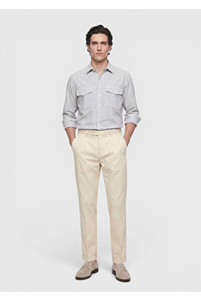 Ramsey Beige Plain Woven Jogging Fit Casual Cotton Blend Pants
