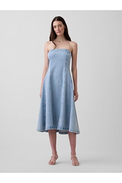 GAP Kadın Açık Mavi Denim Midi Elbise