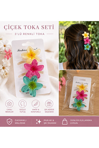 Green 3lü Renkli Lotus Çiçeği Mandal Toka