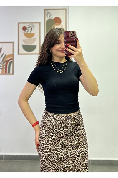 bydenizcollection Short Sleeve Cotton Fabric Crop T-Shirt
