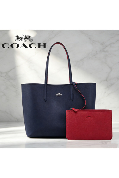 By Coach حقيبة يد نسائية كبيرة السعة ذات وجهين بلونين، حقيبة كتف، حقيبة كروس ...