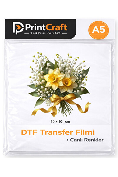 PRİNTCRAFT RENKLİ DÜŞLER ATÖLYESİ 10x10 cm Sarı Çiçek Ütü ile Yapışan DTF Tra...