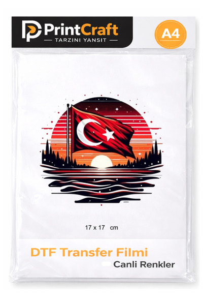 PRİNTCRAFT RENKLİ DÜŞLER ATÖLYESİ 17x17 cm Türk Bayrağı Ütü ile Yapışan DTF T...