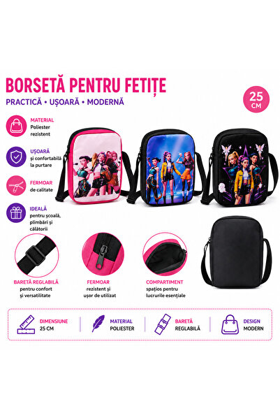 OEM Borseta pentru Fetite, 25 cm, Poliester, Bareta Reglabila, Compartiment c...