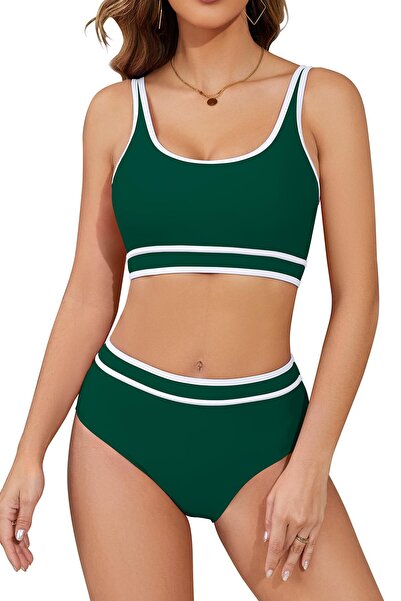 OEM Women's Sport Bikini Set Two-Piece Bustier Swimwear – Green/White L