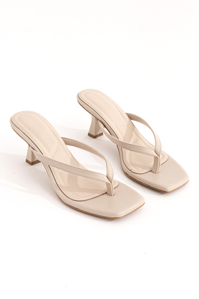 LEVONYA Deep Women's Beige Flip-Flop Heeled Slippers
