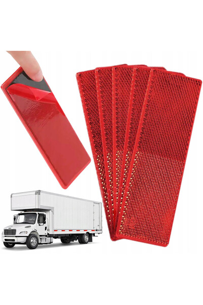 OEM Set 50 Bucati Reflexii Autoadezive, 4x14x0.5 cm, Rosu, Montare Banda Auto...