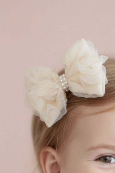 Cantoy Ecru Pearl Detailed Tulle Baby Buckle