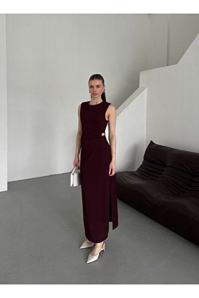 My Blog Plum Detailed Gold Buckle Dress 3269