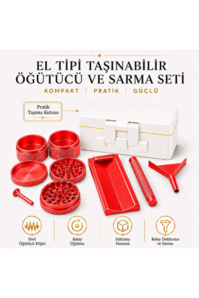 Arvina Atelier El Tipi Taşınabilir Öğütücü ve Sarma Seti | Hazneli Pratik Gri...