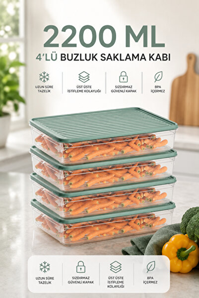 Funny Life 4-Piece Refrigerator & Freezer Organizer 2200 ml Microwave Compati...