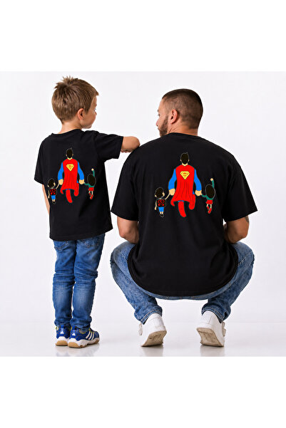 VODEXA Овърсайз тениска за баща и дете с надпис SUPER DAD (Продава се поотделно)