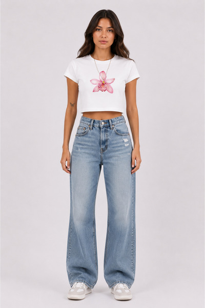 COMANCHERO Tricou crop colorat cu imprimeu orhidee pentru femei – cu model fl...