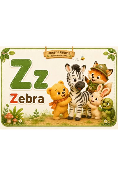 UAStudio Papelia Honey & Friends Alphabet Flashcards A-Z First Words English Alphabet Cards 26 Cards