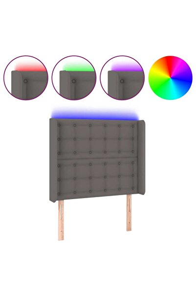 vidaxl Tăblie de pat cu LED, gri , 83x16x118/128 cm, piele ecologică