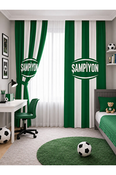 Bebişim Halı Green and White Champion Fan Children's Room Double Winged Backg...