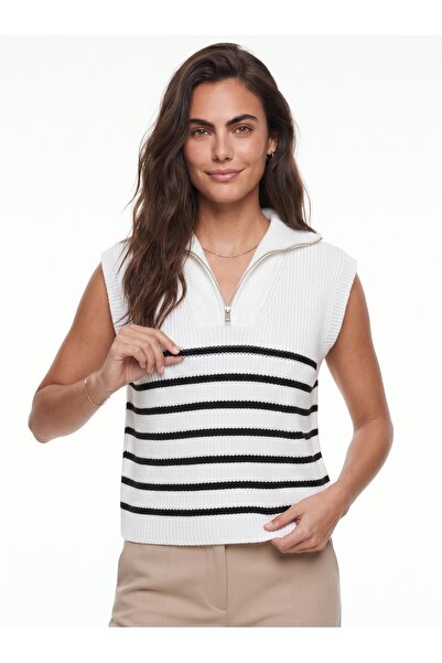 ONLOOX White Black Thessaloniki Knitted Acrylic Fabric Half Zipper Standard S...