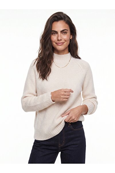 ONLOOX Cream Soft Textured Raglan Sleeve Crew Neck Knit Patterned Standard Si...