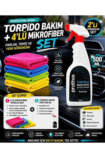 Prothos Torpido Bakım Sütü 500 ML + 4'lü Mikrofiber Bez Premium Araç Bakım Seti