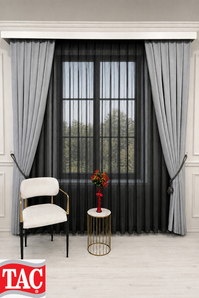 Taç New Season Stylish Design Black Mesh Tulle Curtain with Tight Pleats, No ...