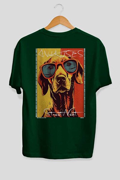 Ankhises For Dog Lovers 26 Green Oversize T-Shirt with Dog Print on the Back ...
