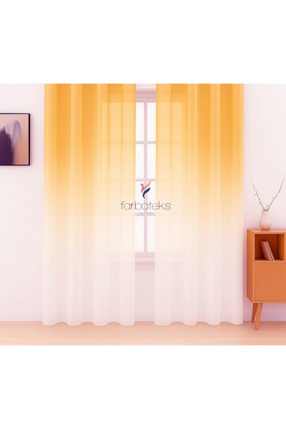 farbateks Orange Tulle Curtain with Gradient Color Transition, 3 Layers of Pleated Tulle Curtain