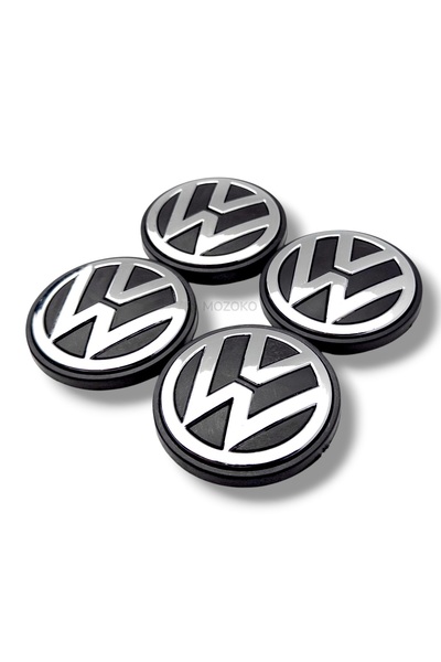 MOZOKO 70 mm Volkswagen Logolu Siyah Krom Jant Göbeği Seti Geçmeli Jant Kapağ...