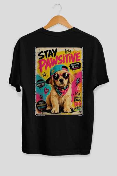 Ankhises For Dog Lovers 66 Back Dog Print Black Oversize T-Shirt 100% Cotton ...