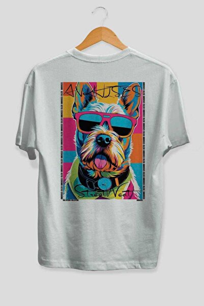 Ankhises For Dog Lovers 63 Back Dog Print White Oversize T-Shirt 100% Cotton ...
