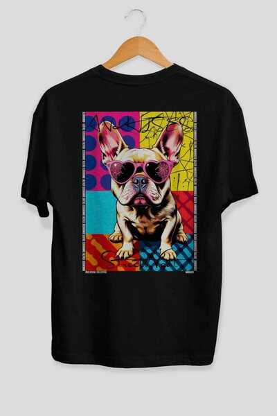 Ankhises For Dog Lovers 65 Back Dog Printed Black Oversize T-Shirt 100% Cotto...