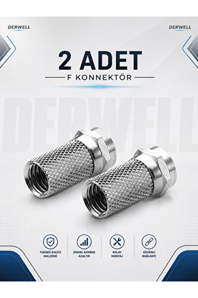 Derwell Premium Vidalı RG6 F Konnektör Uydu Anten Kablo Giriş Fişi LNB Televi...