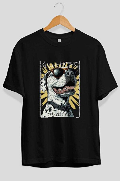 Ankhises For the Love of Dogs 54 Dog Printed Black Oversize T-Shirt 100% Cott...