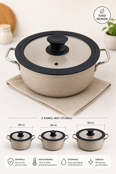 Siliconly %100 Silikon Tencere Kapağı 26-28-30 cm Uyumlu Universal Cam Kapak ...
