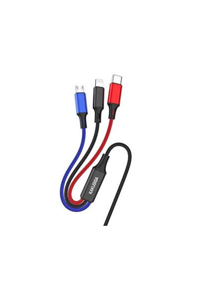 KAKUSİGA Καλώδιο USB-Α – 3 σε 1 (USB-C, Lightning, micro USB), 1μ, Μαύρο