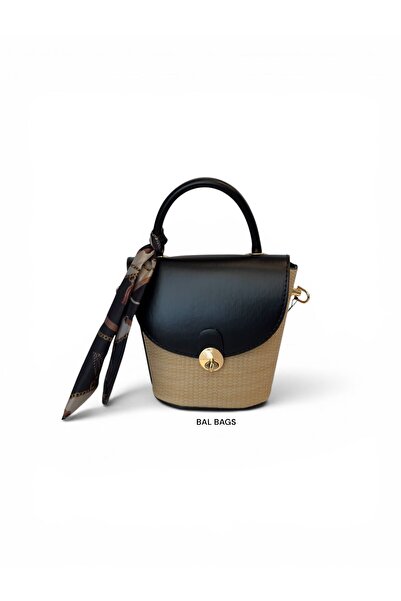 bag Women's Straw Look Hand and Shoulder Bag with Scarf Detail
