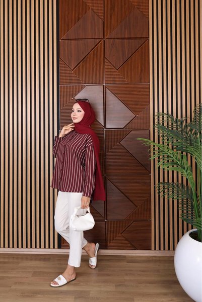 FRESH FASHION Shirt, Striped Andora Linen Summer Shirt with Long Back