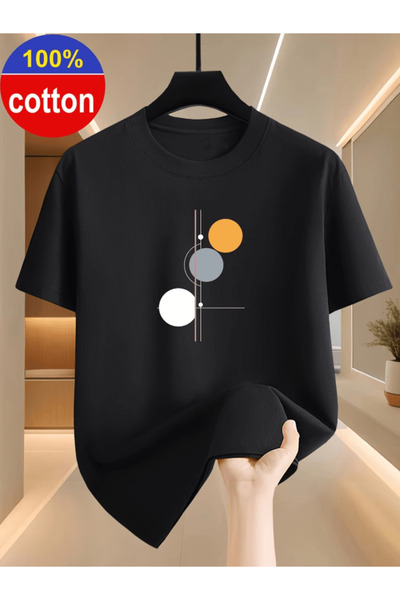 one button Ανδρικό T-shirt με κάθετη γεωμετρική στάμπα, Premium Oversize