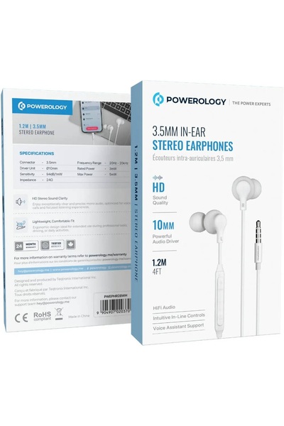 Powerology 3.5mm In-Ear Stereo Earphones White