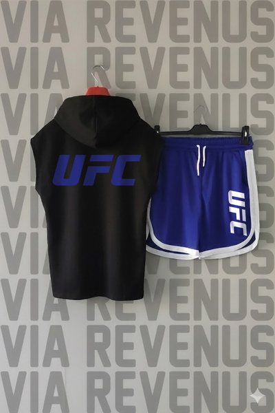Vordevia Tricou sport cu glugă și mâneci zero imprimat UFC față și spate și p...
