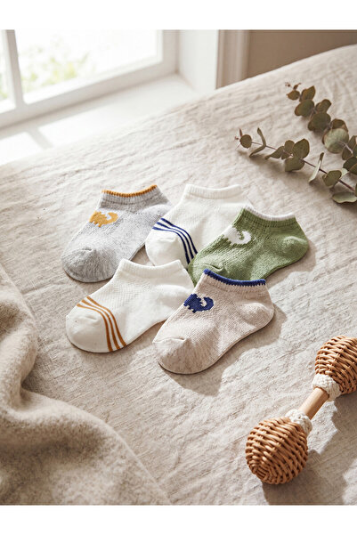 LC Waikiki Rmz Gi̇yi̇m Farkiyla Printed Baby Boy Booties Socks 5-Pack