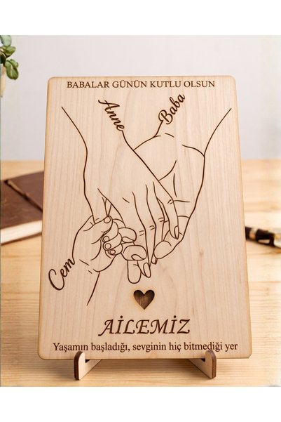 ih ihra Kişiye Özel İsimli Aile Panosu - Anne, Baba ve Çocuk Temalı Ahşap Dek...