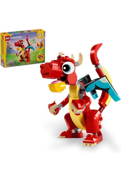 LEGO Creator 3 in 1 Red Dragon Toy, Transforms from Dragon Toy to Fish Toy to...