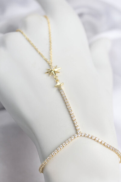 GeeS Global Gold Color Brass Zircon Stone Pole Star Model Şahmeran