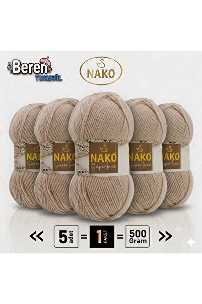 NAKO Süper İnci - 12383 Tiramisu - 5'li Paket - 100gr/260m - El Örgü İpi - At...