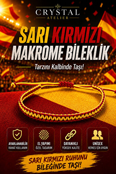 Crystal Atelier Sarı Kırmızı Taraftar Bileklik - Makrome Bileklik - Hediyelik...