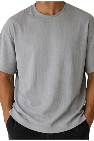 Brave Soul Tricou gri – Material ribbed, croială lejeră