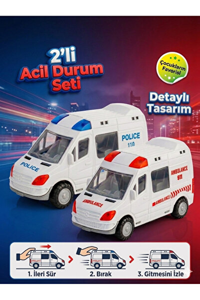 vellora 2'li Oyuncak Araba Seti Polis Arabası Ambulans Sürt Bırak Acil Durum ...