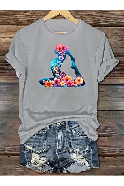 JENOLAN Tricou cu imprimeu floral YOGA pentru femei, supradimensionat, lejer ...
