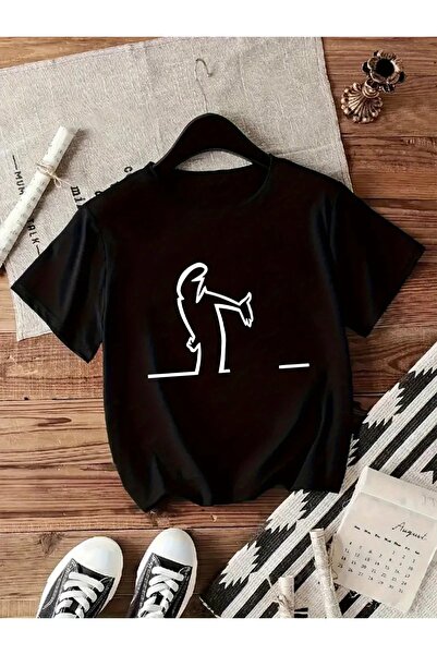 JENOLAN Tricou cu decolteu cu imprimeu pentru femei By Curious Oversize Loose